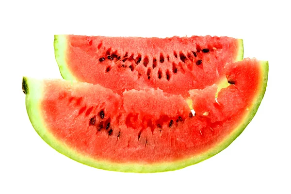 Dvě červené plátek zralé vodní meloun — Stock fotografie