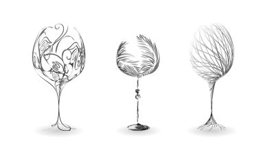 A set of stylized outline of wine glasses vector