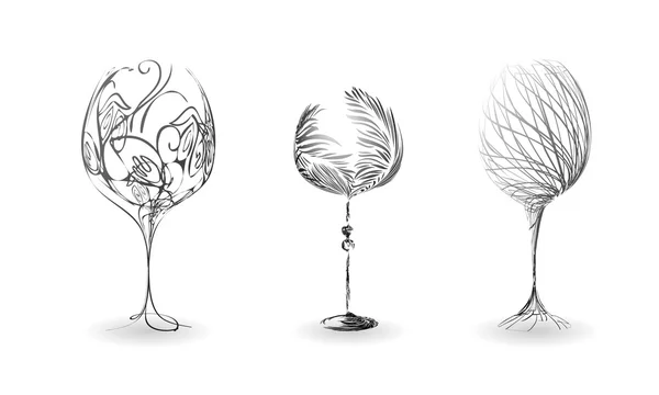 Набор стилизованных очертаний бокалов для вина — стоковый вектор