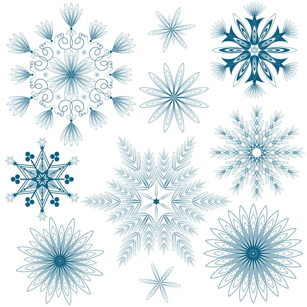 Set de copos de nieve azules — Vector de stock