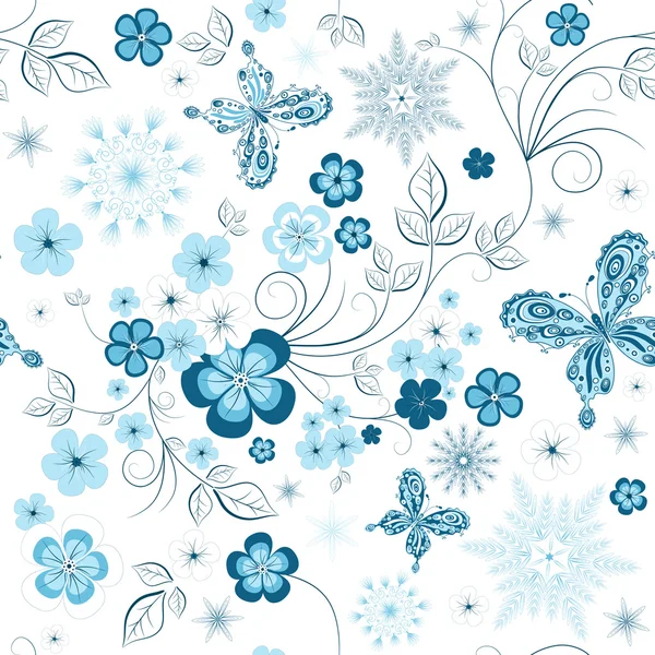 重复冬季花卉图案 — 图库矢量图片