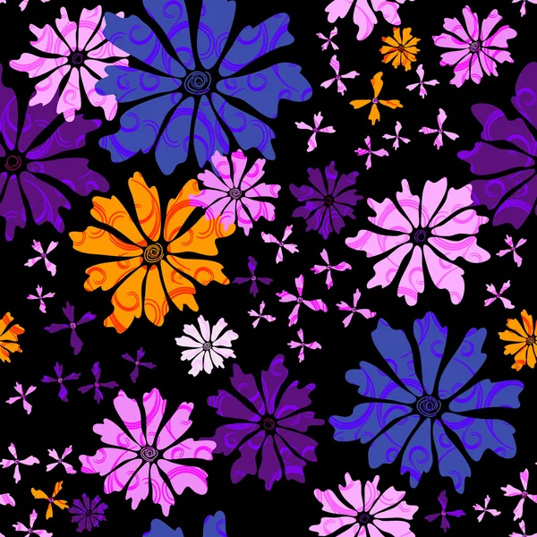 シームレスな黒花柄 — ストックベクタ