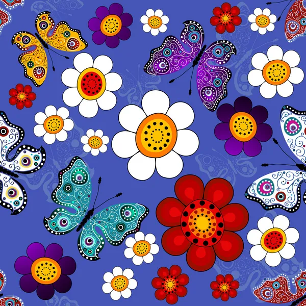 Motif floral bleu foncé sans couture — Image vectorielle