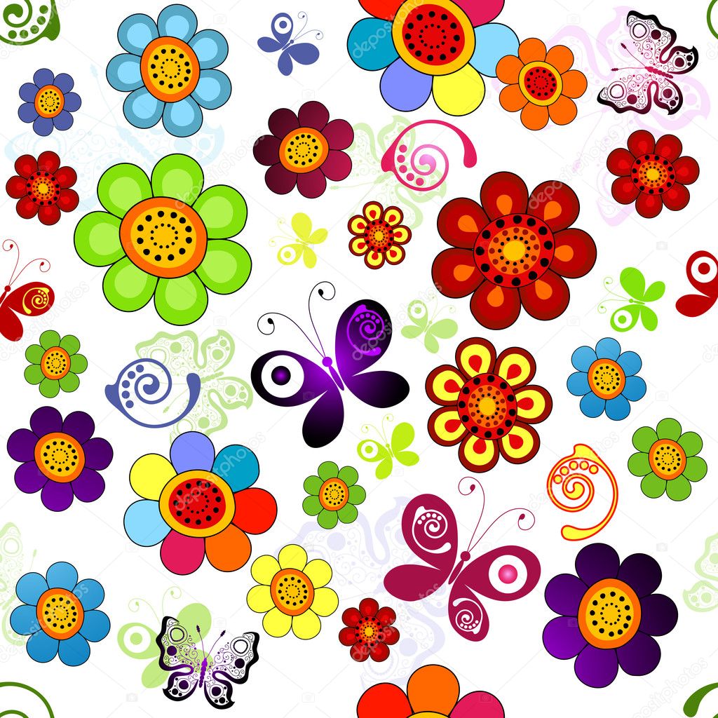 Rainbow floral seamless pattern