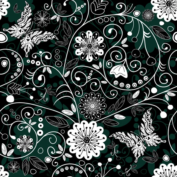 Λευκό και σκούρο άνευ ραφής λουλουδάτο μοτίβο — Διανυσματικό Αρχείο