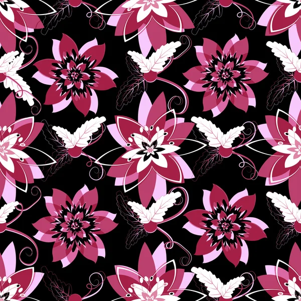 Άνευ ραφής μαύρο λουλουδάτο μοτίβο — Διανυσματικό Αρχείο