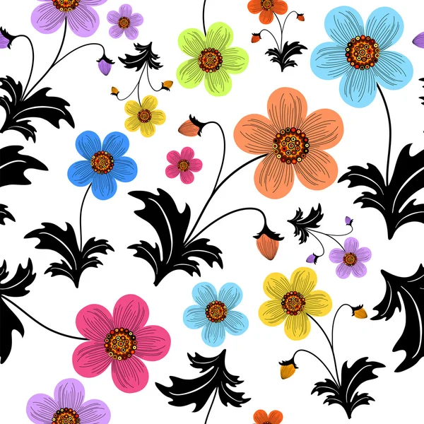 White seamless floral pattern — Stock Vector
