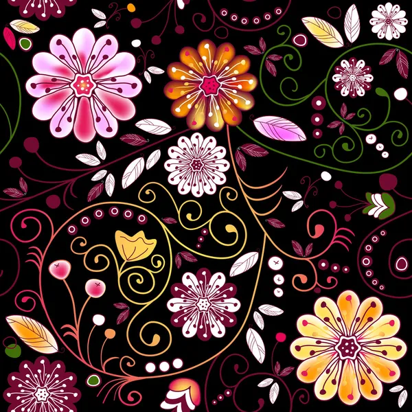 Patrón floral oscuro sin costuras — Vector de stock