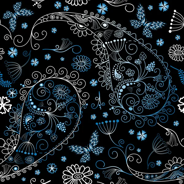 Μαύρο άνευ ραφής λουλουδάτο μοτίβο — Διανυσματικό Αρχείο