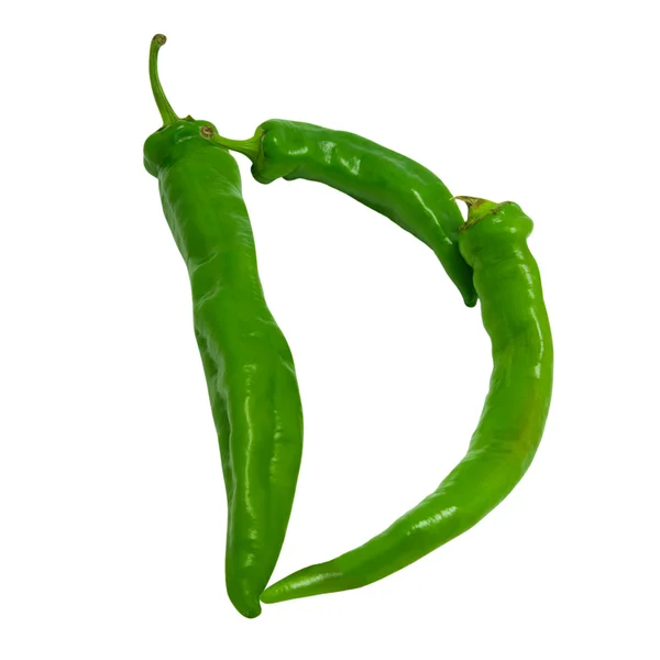 Letter d samengesteld uit groene paprika 's — Stockfoto