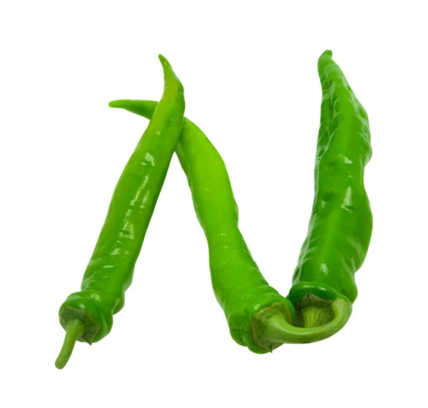 Γράμμα n αποτελείται από πράσινες πιπεριές — Φωτογραφία Αρχείου