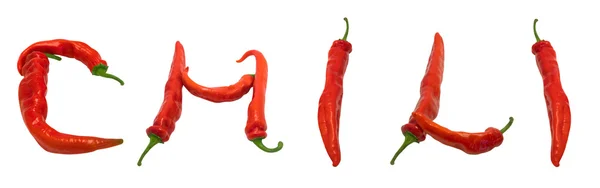 Chili tekst bestaat uit chili peppers — Stockfoto