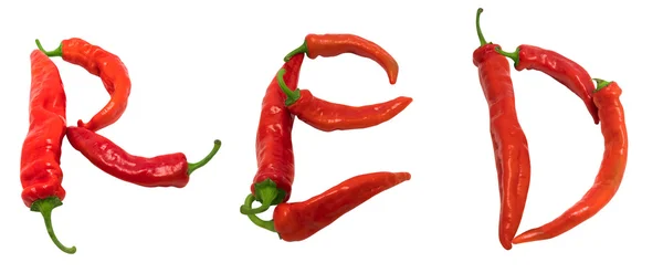 Rode tekst bestaat uit chili peppers — Stockfoto