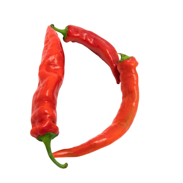 Letter D composed of chili peppers — Stock Photo, Image