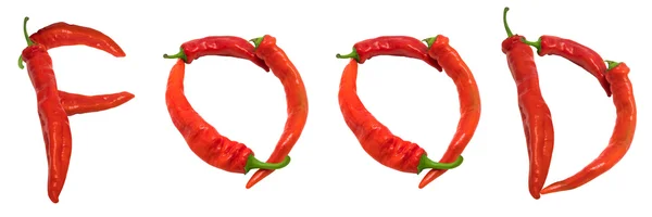 Voedsel tekst bestaat uit chili peppers — Stockfoto