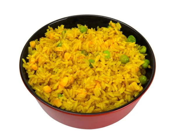 Миска риса с горошек и кукуруза — стоковое фото