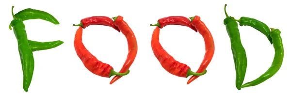 Potraviny text složený z chilli papričky — Stock fotografie