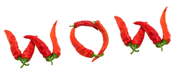 Wow szöveg áll, chili paprika — Stock Fotó