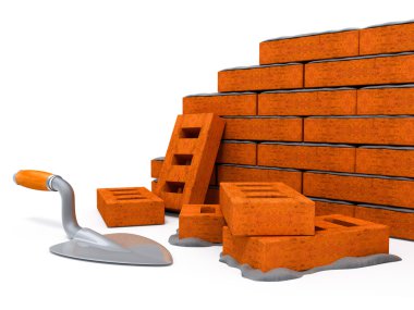 Brick wall construction of new house clipart