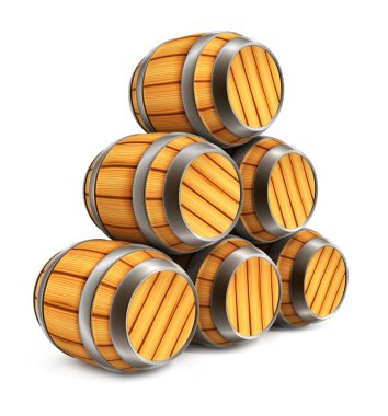 Wooden barrels for wine and beer storage isolated clipart