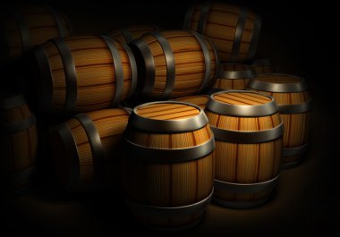 Wooden barrels for wine and beer storage clipart