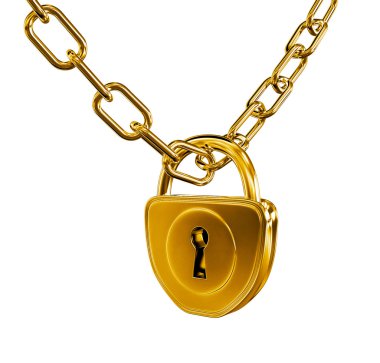 Gold lock with chain isolated clipart