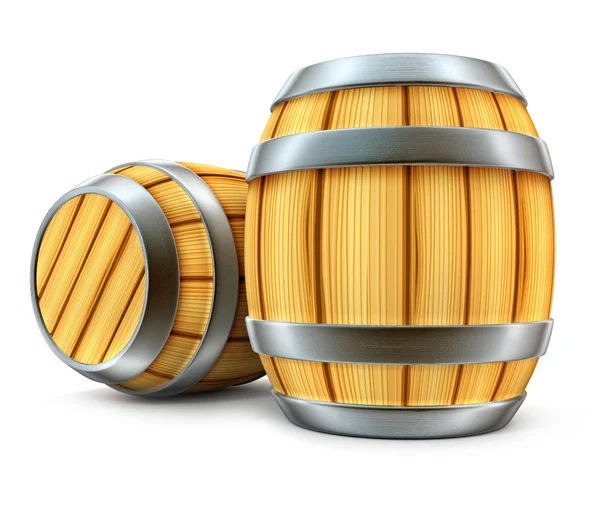 Barril de madeira para vinho e cerveja armazenamento isolado — Fotografia de Stock