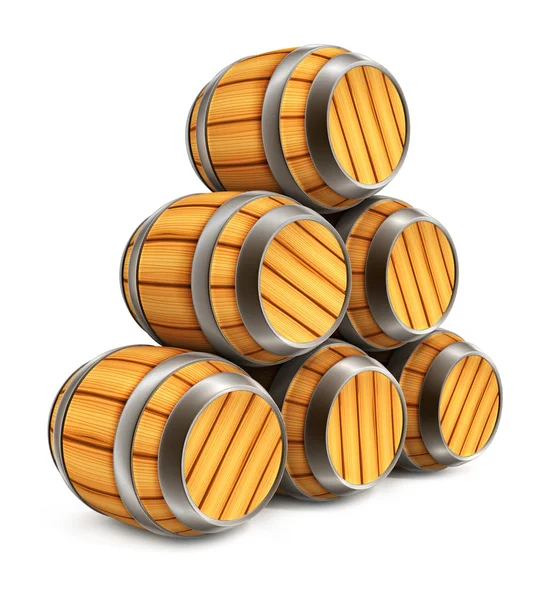 Barris de madeira para vinho e cerveja armazenamento isolado — Fotografia de Stock