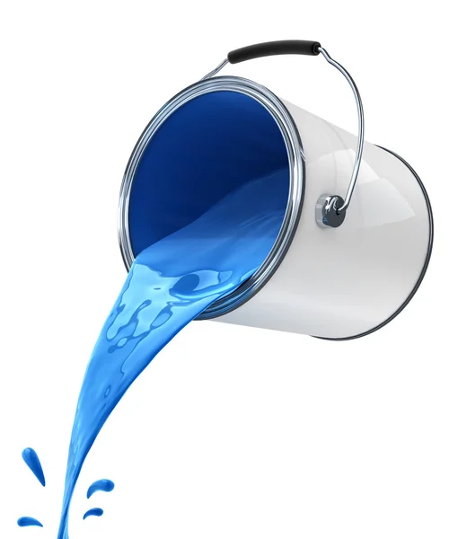 Blue paint pouring from bucket — Stock Photo, Image