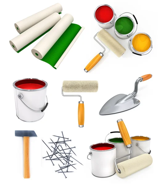 Sbírka izolovaných pracovních nástrojů pro opravu domu — Stock fotografie