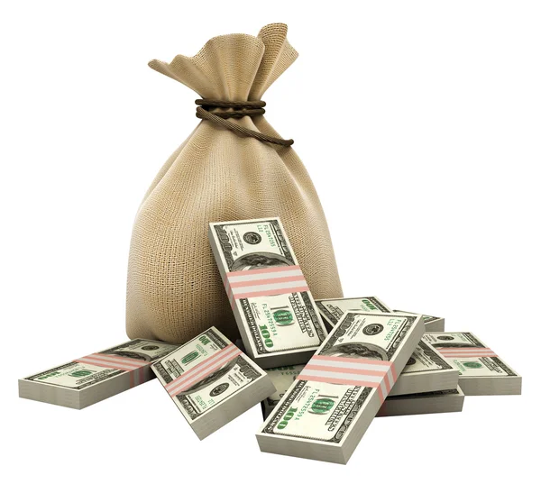 Bag with money dollars — Stock Photo, Image