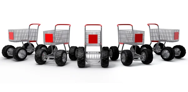 Shopping carts group isolated turbo — Stock Photo, Image
