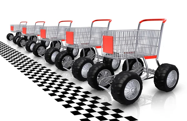 Shopping carts row waiting for start — Stock Photo, Image
