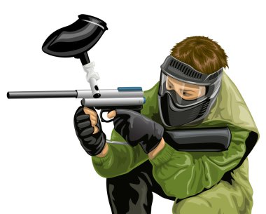Vector paintball game player shooting clipart