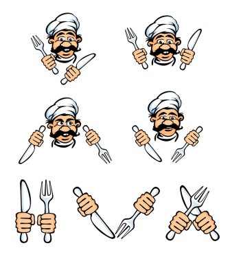 Cook face with knife and fok clipart