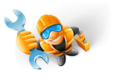 Service man worker with key in the arm clipart