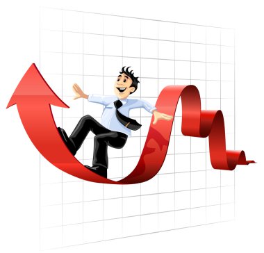 Businessman surfing on the chart line clipart