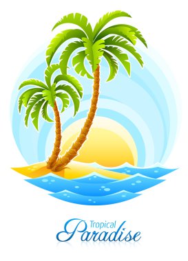 Tropical palm with sea wave on sunny background clipart