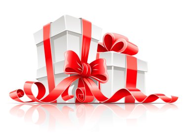 Gift in box with red ribbon and bow clipart