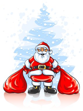 Santa Claus with two sacks of Christmas gifts clipart