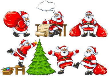 Set of Santa Clauses in differet situations clipart