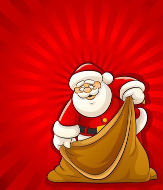 Santa Claus with empty sack for christmas gifts clipart