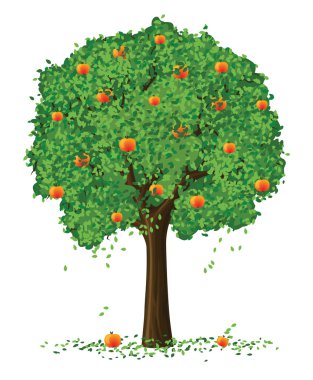 Vector silhouette of apple tree with fruits clipart