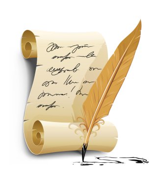 Old writing script with ink feather tool clipart