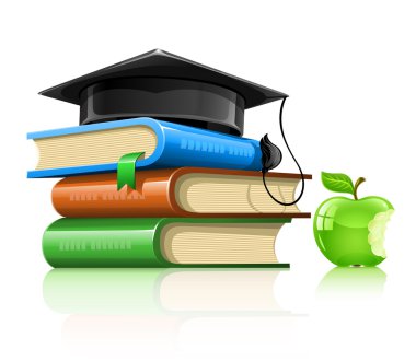 Pile school book professorial cap and apple clipart