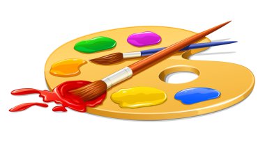 Art palette with paint and brushes clipart