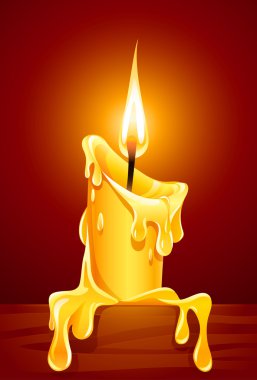 Flame of burning candle with dripping wax clipart