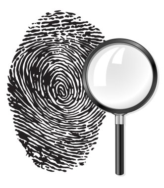 Black fingerprint and magnifying glass loupe clipart