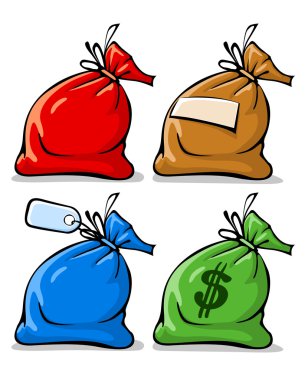 Set of colour sacks with blank labels clipart