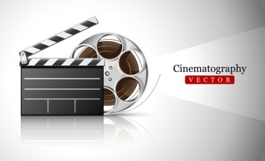 Cinema clapper and video film tape on disc clipart